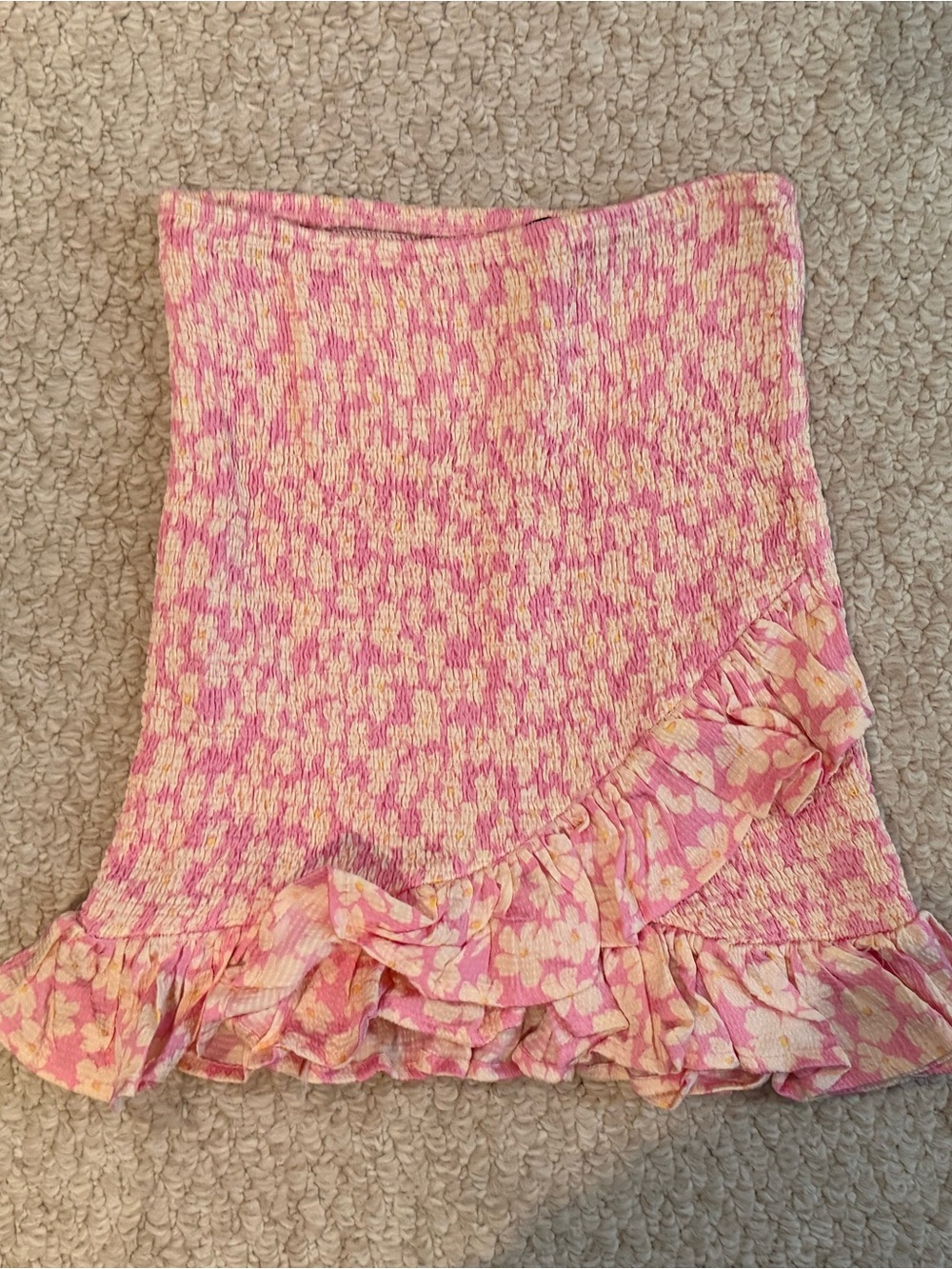Zara Pink and Yellow Floral Ruffle Mini Skirt